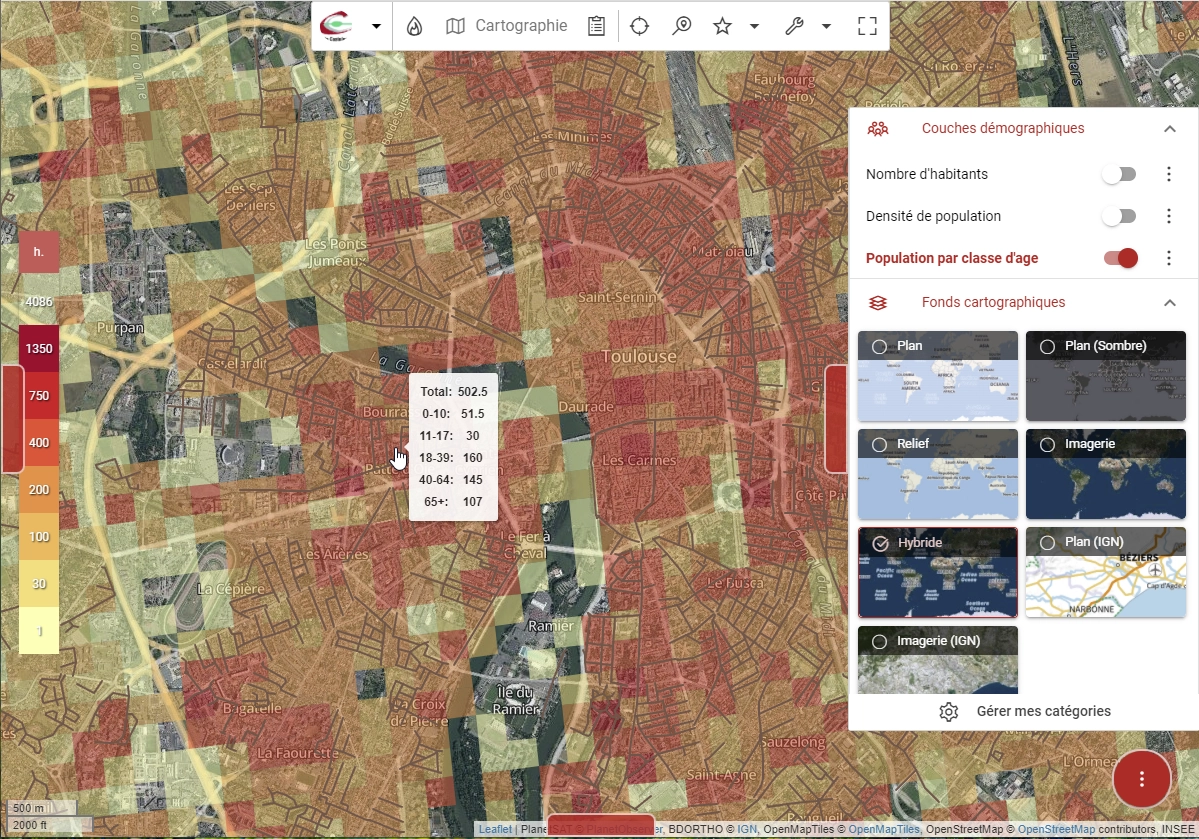 Screenshot mise a jour de Akt'n'map vus sur la population possibilité de filtrer par age