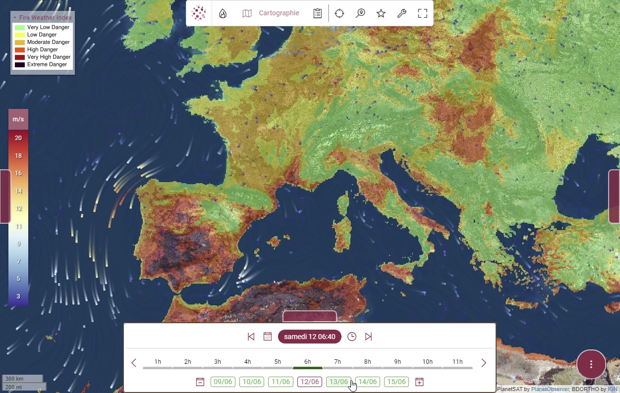 Akt'n'map screenshot vus sur les incendies en temps réel
