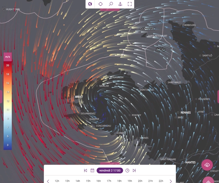 Screenshot de la tempête Alex avec Kano application développer par Kalisio