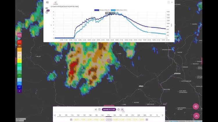 Screenshot en temps réel des inondations du Gard sur les applications Kalisio